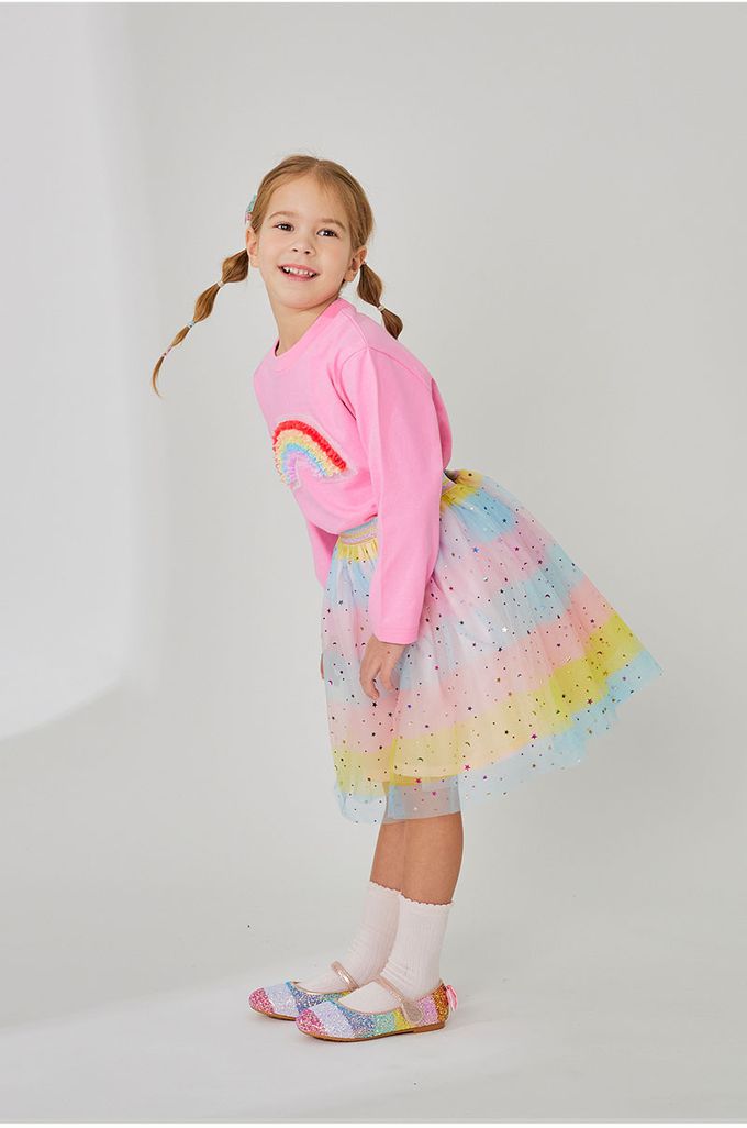 韓國 OZKIZ - 立體彩虹點綴圓領長袖上衣-粉