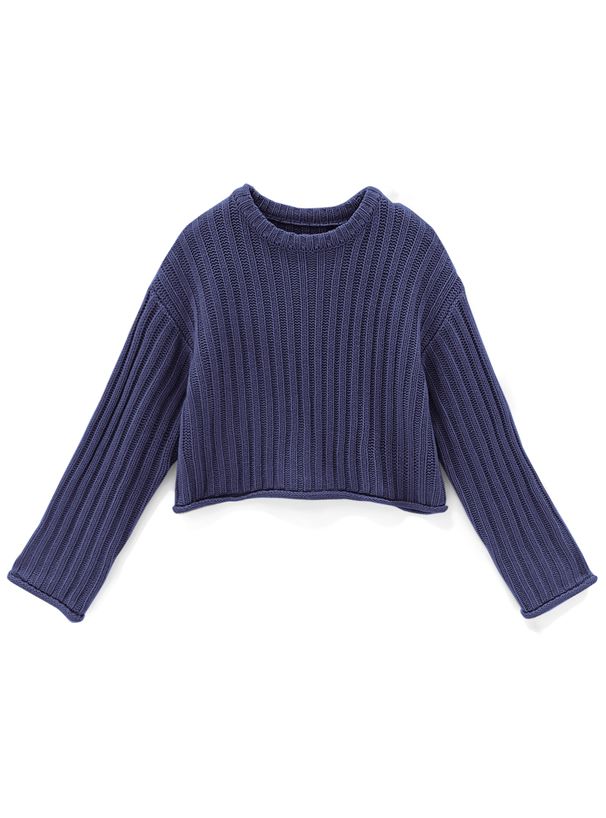 日本 GRL - 圓領坑條短版針織上衣-深灰 (F)