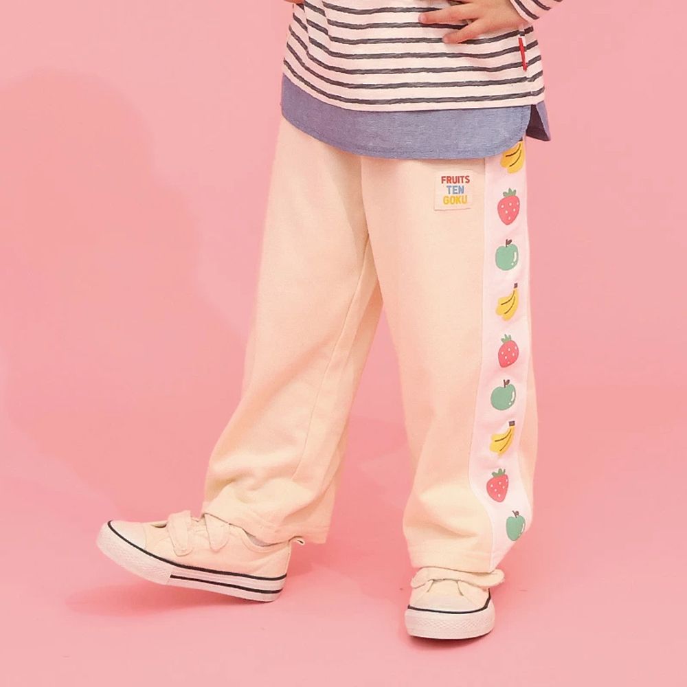 水果樂園 繽紛側邊條裏毛長褲-奶油米