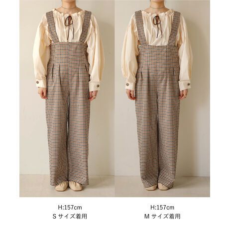 日本 Bab - 文藝少女歐風吊帶褲-格紋-卡其