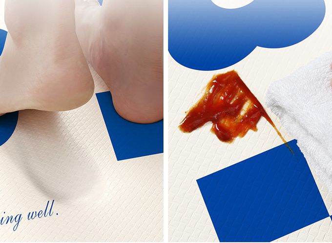 防油廚房腳踏墊-格紋+花花-藍+白