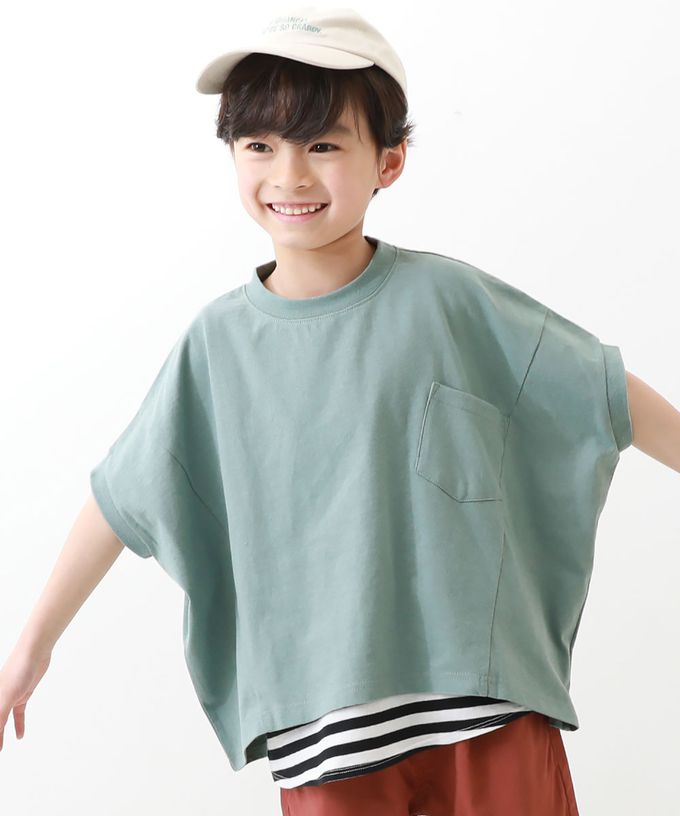 日本 devirock - 100%純棉落肩短袖上衣-藍綠