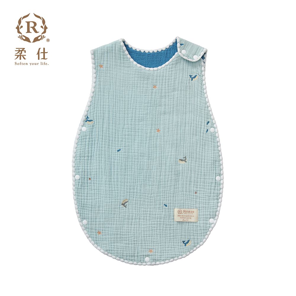 貝殼縫邊六層紗防踢被-藍海鯨