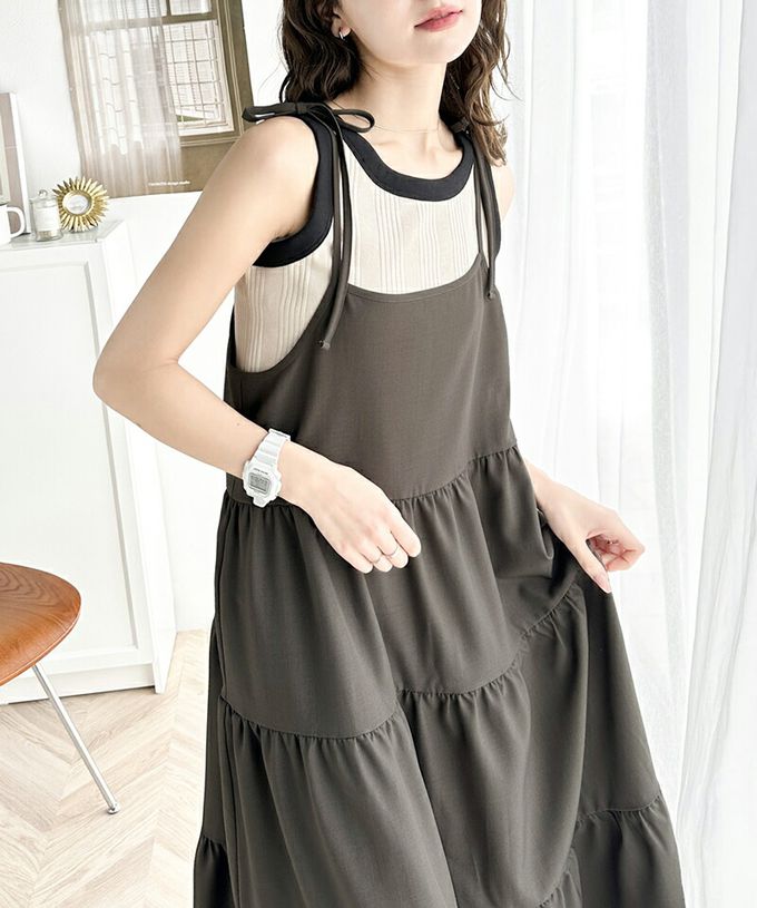 日本 Classical Elf - 前後2way綁帶分層傘狀洋裝-摩卡