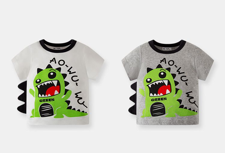 BE TOP - 純棉立體短袖上衣-咆哮黑眼壞壞恐龍-米白色