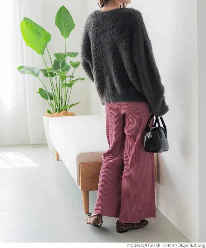 日本 COCA - [可剪裁] 垂墜感修身細摺長褲-灰杏