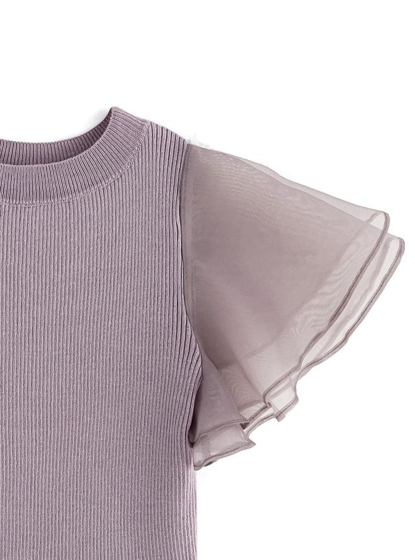 日本 GRL - 夢幻薄紗拼接圓領短袖上衣-天使白