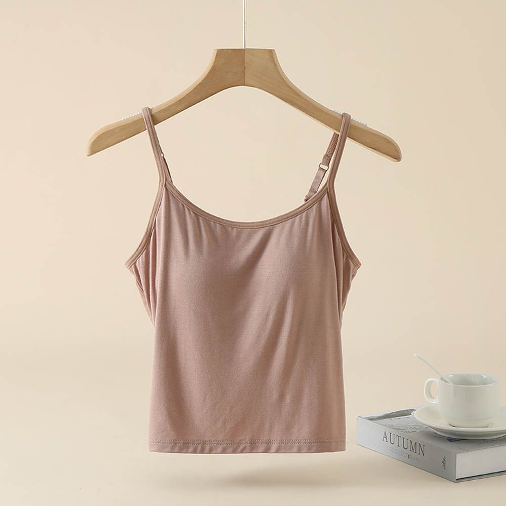 莫代爾柔軟涼感Bra T細肩帶背心-卡其色