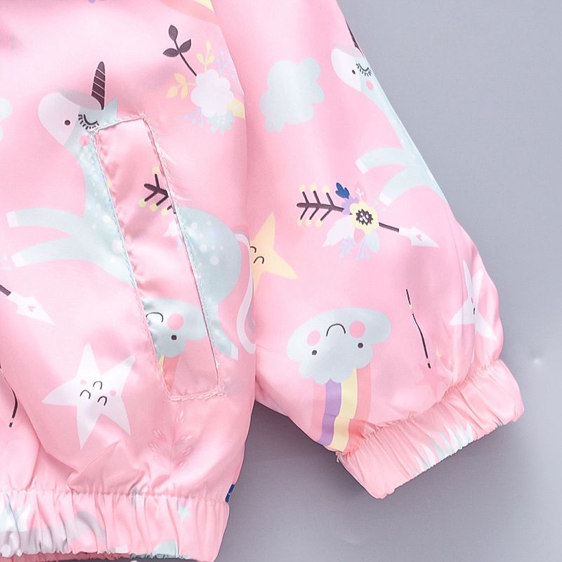 兒童連帽防風外套-星星+彩虹+獨角獸-粉色