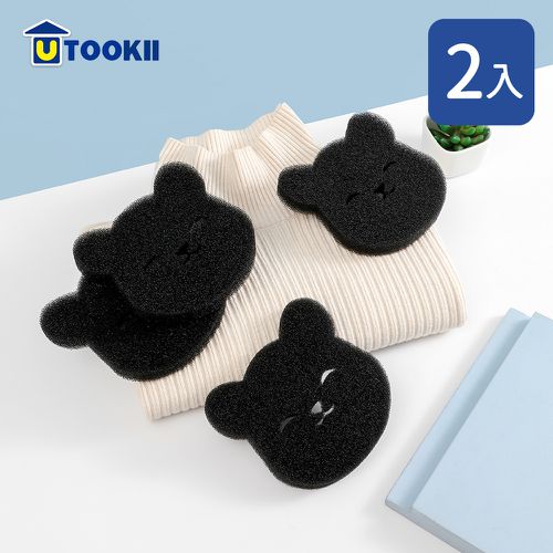 造型毛絮吸附洗衣海綿-2入-小熊款