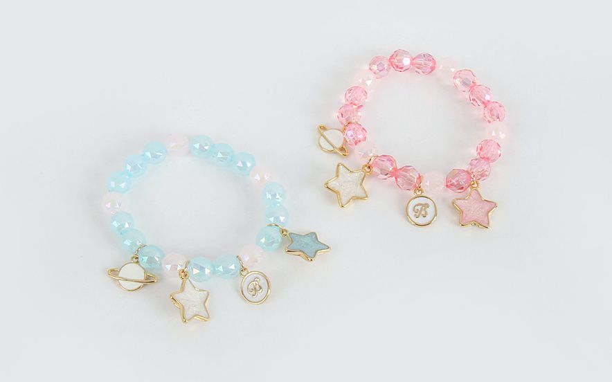 韓國 Babyblee - 串珠手鏈-星星宇宙-粉紅