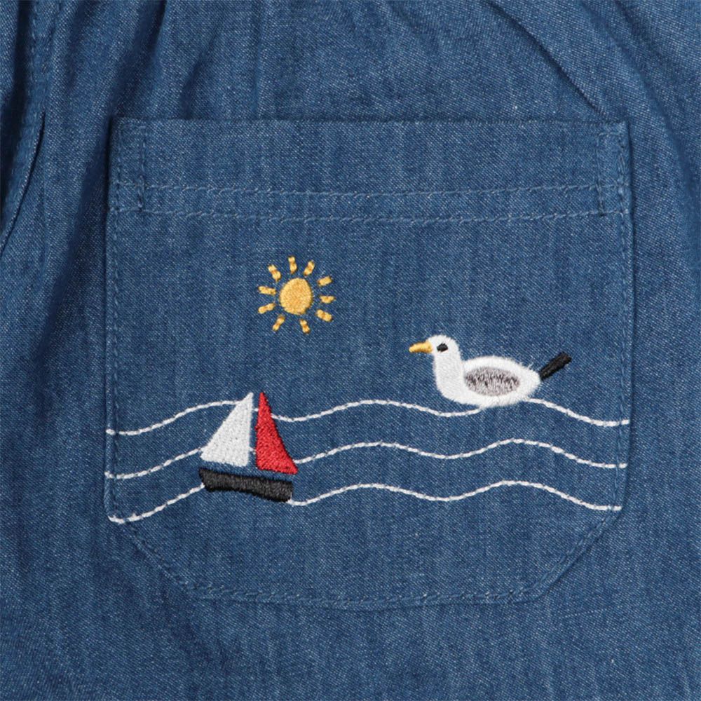 7分褲-口袋刺繡-深藍色