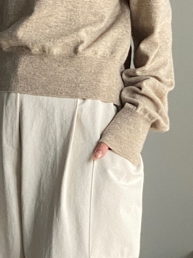 韓國女裝連線 - 鬆緊腰雙口袋錐形修飾長褲-米白 (FREE)