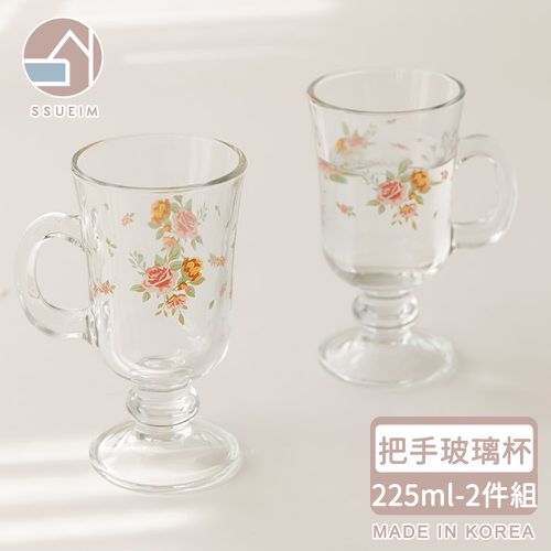 韓國 SSUEIM - 古典玫瑰系列把手玻璃杯2件組225ml