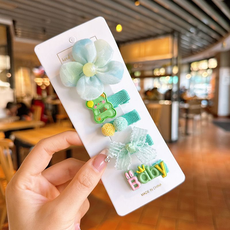 甜美可愛布藝髮夾(五入組)-碎花+糖果兔兔-紫色