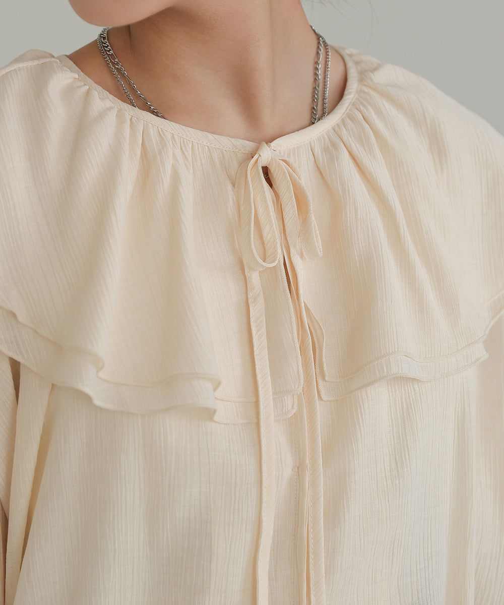 日本 Bab - 浪漫荷葉層次糖果袖襯衫-淺灰