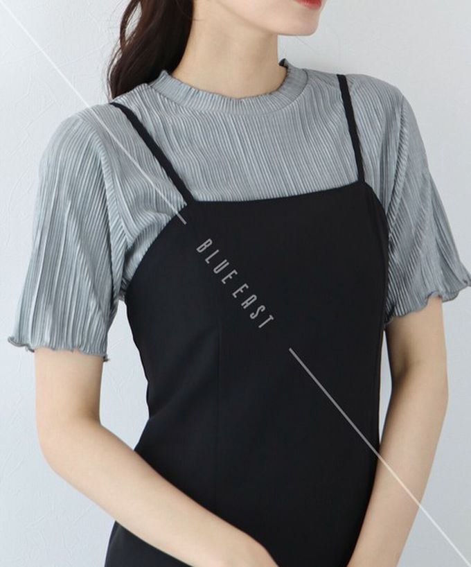 日本 BLUE EAST - 韓國製 圓領貝殼紋光澤短袖上衣-粉紅