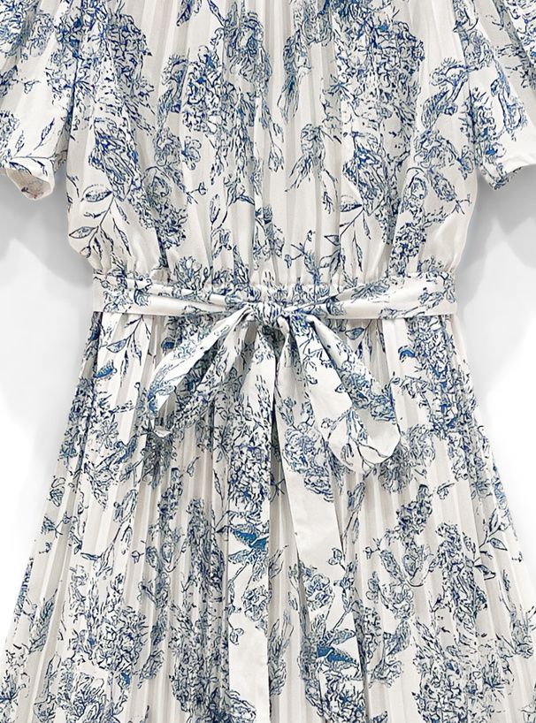 日本 GRL - 前後2WAY扭結印花洋裝-深藍