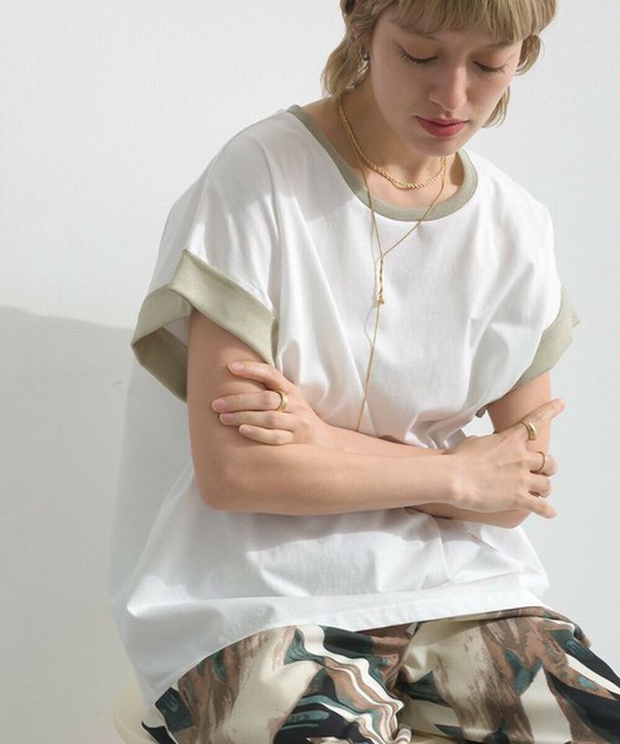 日本 le colis - 光澤滾邊舒適休閒法式袖上衣-白