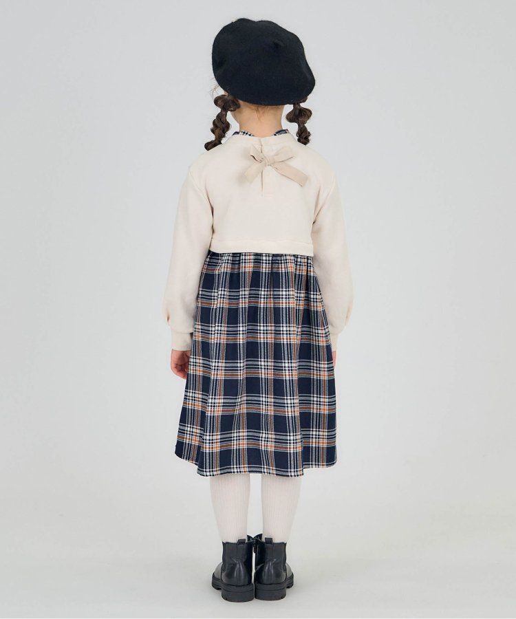 日本 apres les cours - 假二件交叉拼接氣質少女洋裝-白x格紋