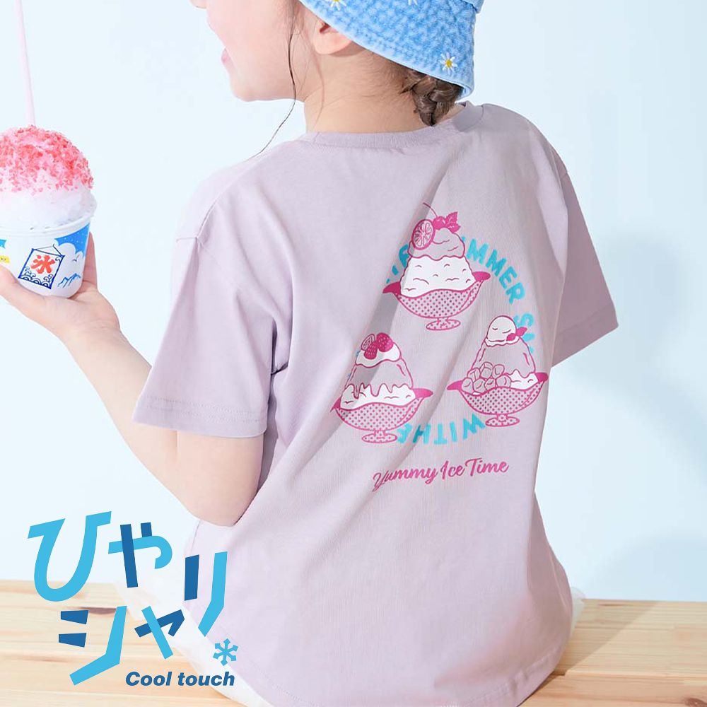 吸汗速乾涼感 女孩印花短袖上衣-刨冰-紫丁香