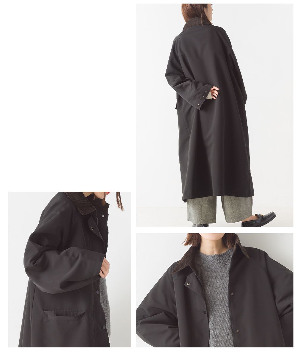 日本 OMNES - 歐風翻領長版風衣外套-軍綠