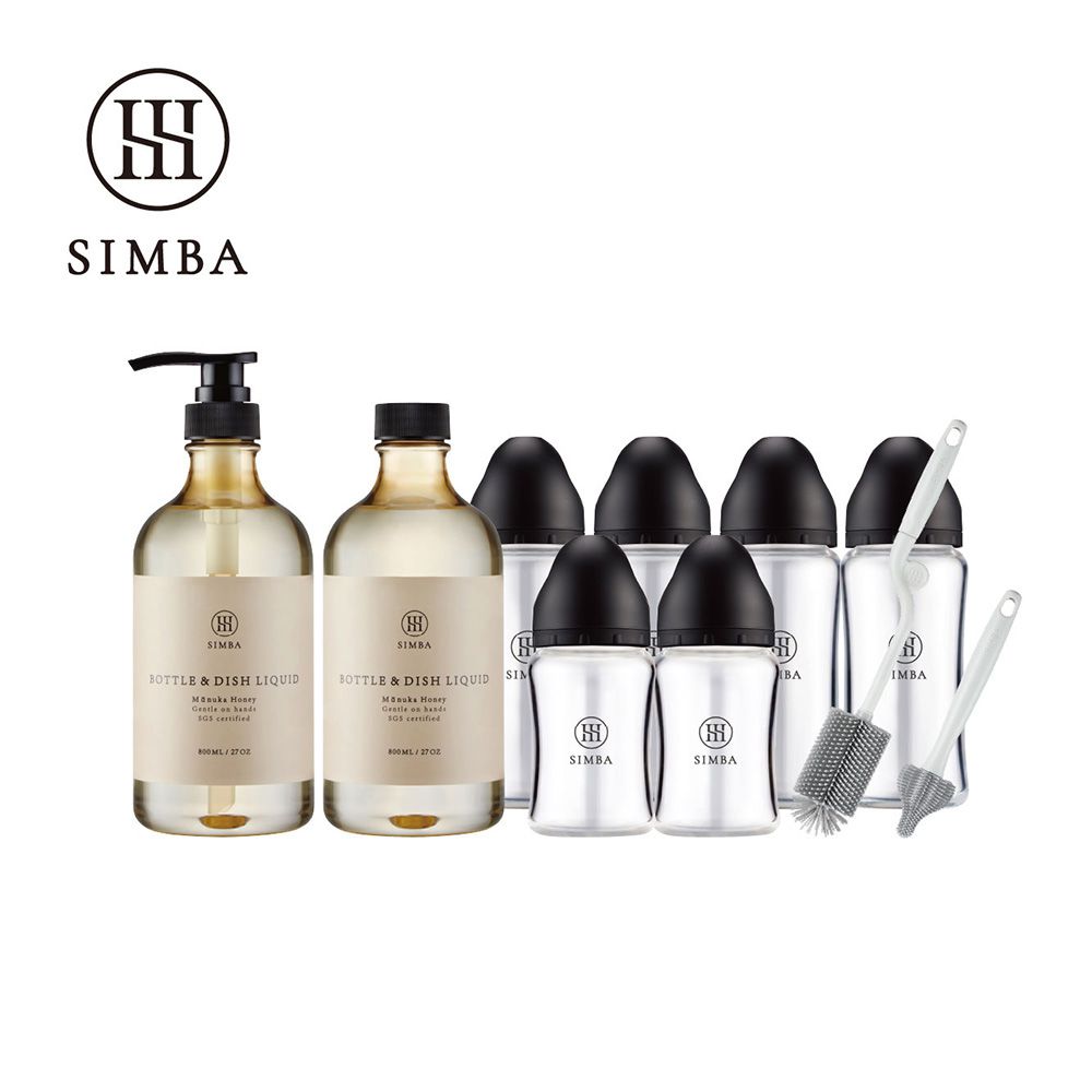 強酵去汙！蘊蜜質金玻璃寬口奶瓶清潔明星組-小流量新生適用-蒔黑