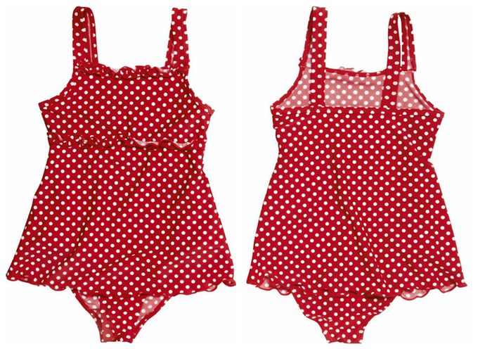 德國Playshoes - 抗UV防曬兒童連身泳裝-復古波點裙