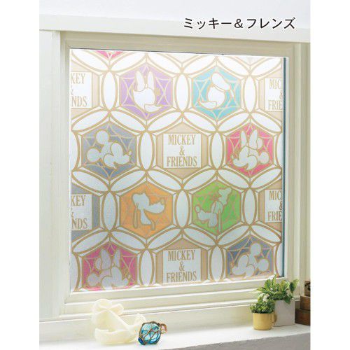 日本千趣會 - 迪士尼 日本製 90%抗UV光影窗貼(靜電式)-米奇與好友們繽紛窗花 (90x90cm)