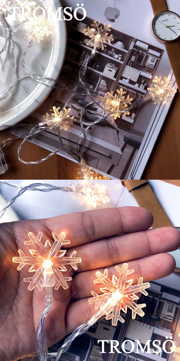 TROMSO - 雪花燈串/聖誕燈飾/耶誕掛飾配件-超值2入組-LED電池盒式-暖黃光 (約300cm)-一串20燈/約80g