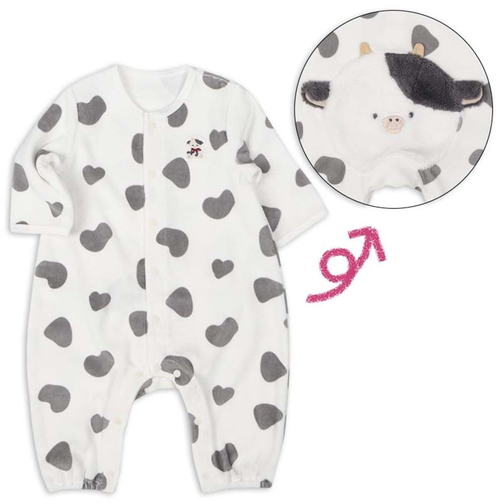 長袖兔裝--動物造型屁屁 刷毛-米白色