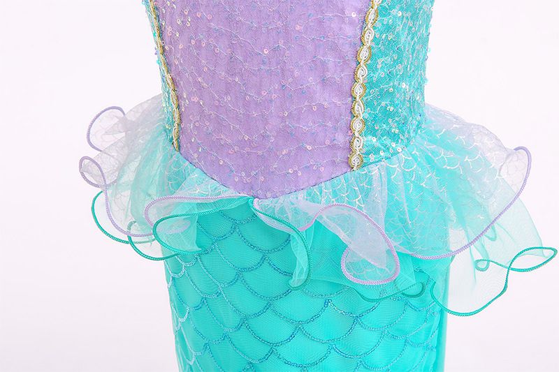 無袖造型萌萌連身公主裙-卡通人物-美人魚-藍綠+紫