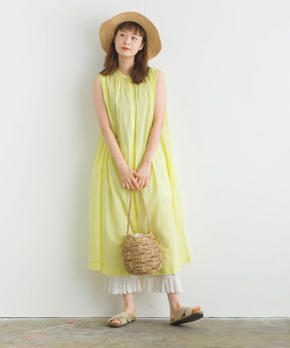 日本女裝代購 - 100%印度棉 涼爽輕盈排扣無袖洋裝-薰衣草