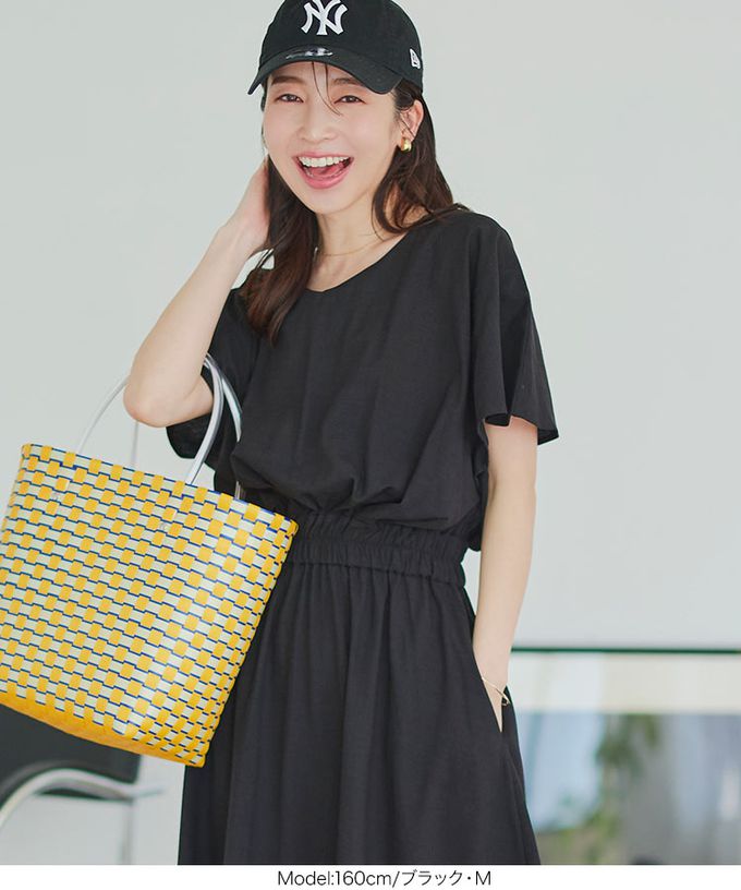 日本 Kobe Lettuce - 亞麻度假感V領修身束腰洋裝-活力黃 (M)