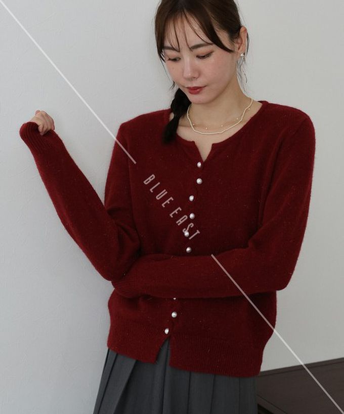 日本 BLUE EAST - 氣質交替珍珠扣針織上衣/開襟衫-深灰