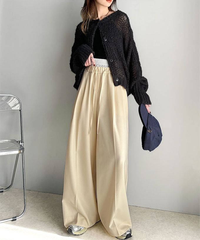 日本 Classical Elf - 腰部層次皺摺休閒舒適大寬褲-海軍藍