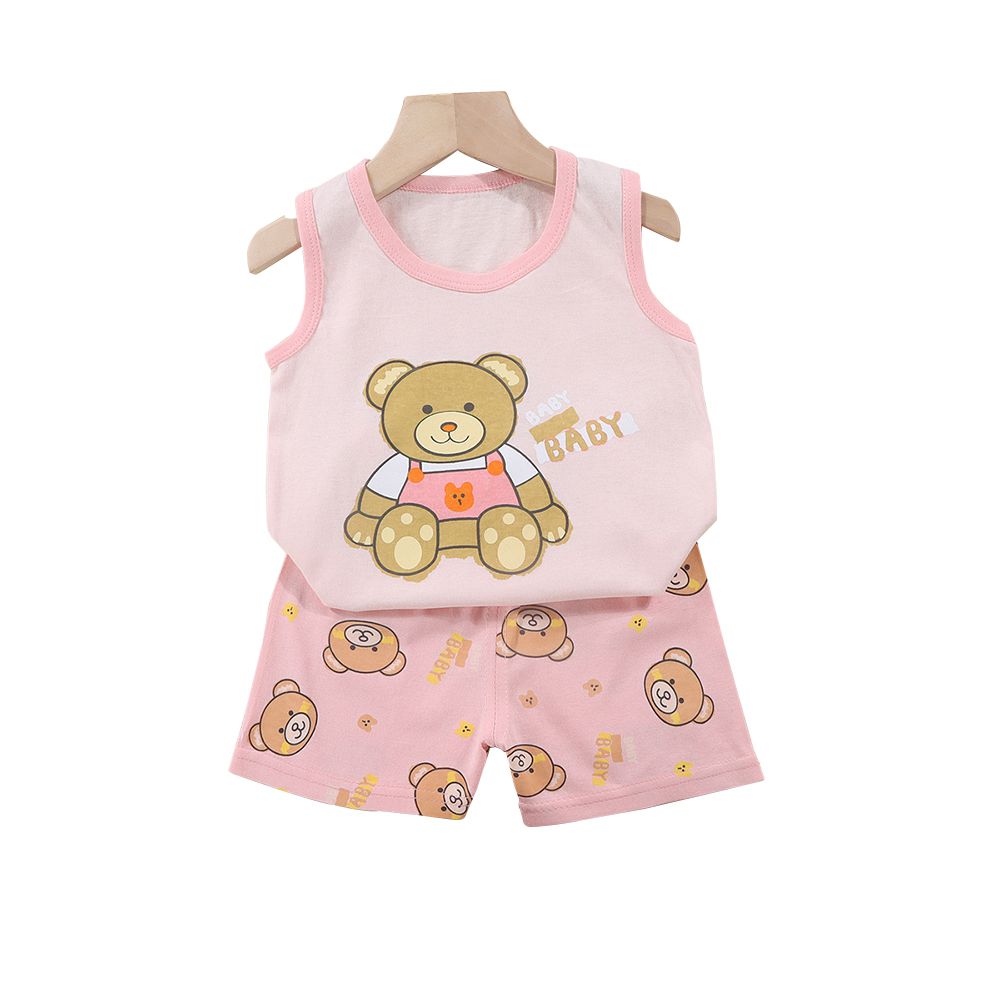 兒童純棉背心+短褲套裝 寶寶無袖上衣 寶寶短褲-熊Baby