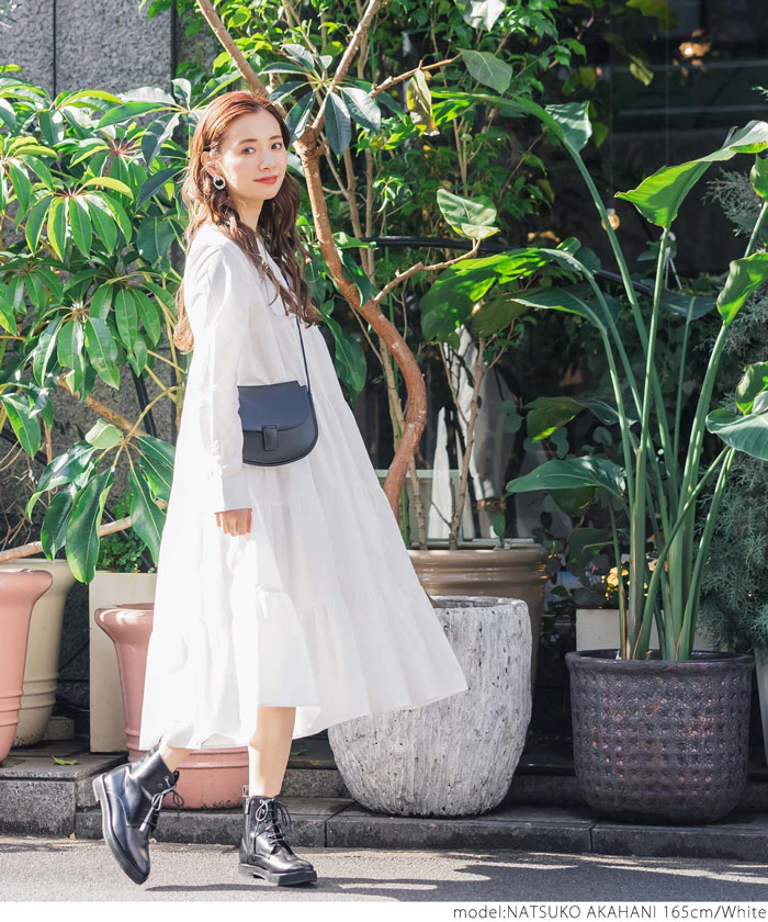 日本 COCA - 純棉氣質超寬鬆A字蛋糕層次長袖洋裝-紫