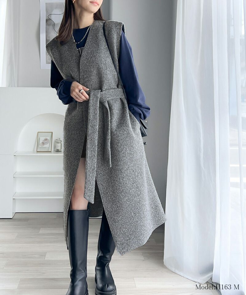 日本 Classical Elf - 前後2way短毛附綁帶背心洋裝-灰