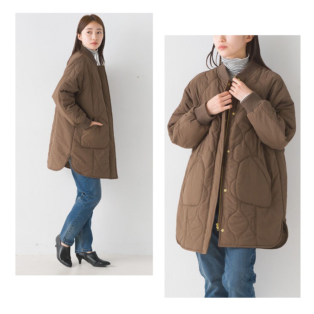 日本 OMNES - 休閒絎縫微長版大衣外套-黑