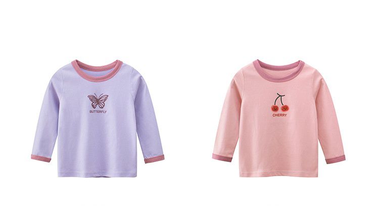 純棉長袖上衣-蝴蝶-紫色