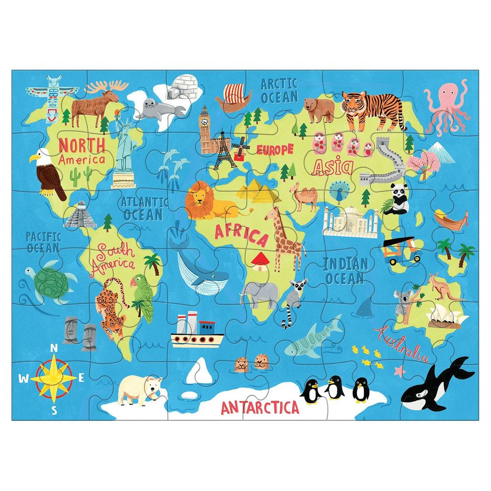 美國 mudpuppy - 隨身拼圖-世界地圖-36片