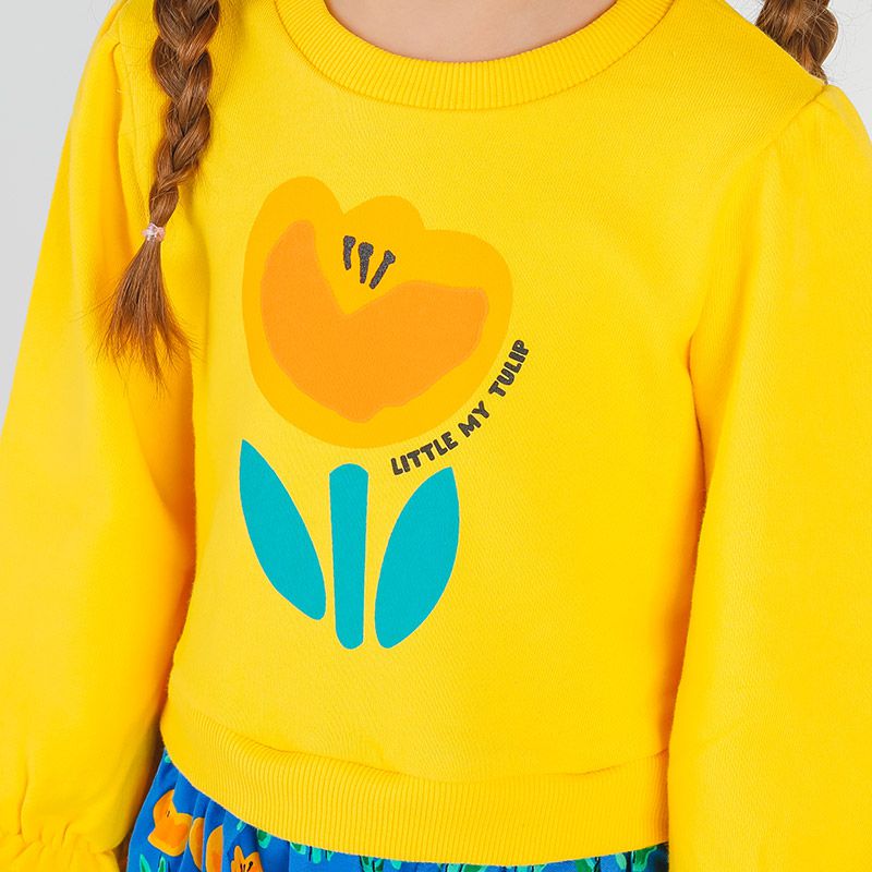 韓國 OZKIZ - 橘黃鬱金香拼接感長袖洋裝