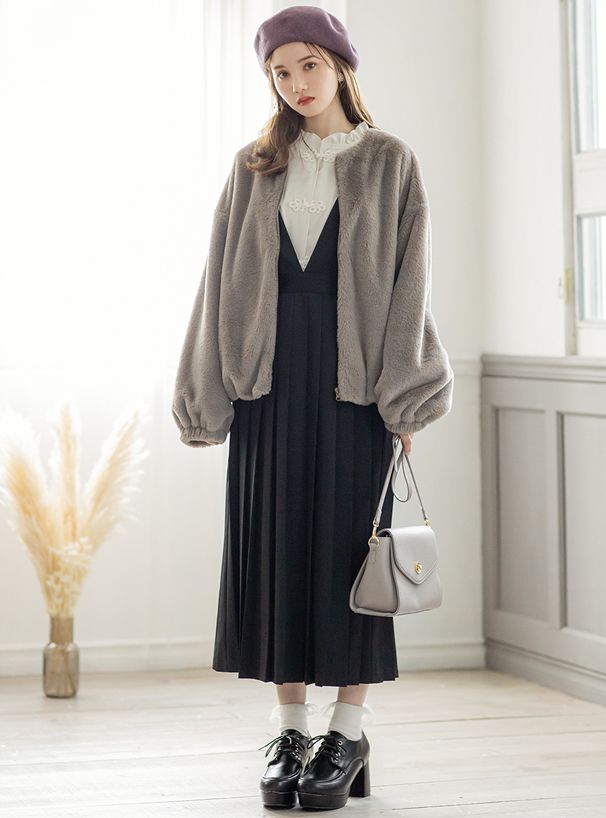 日本 GRL - 超柔軟刷毛圓領外套-煙燻粉 (F)