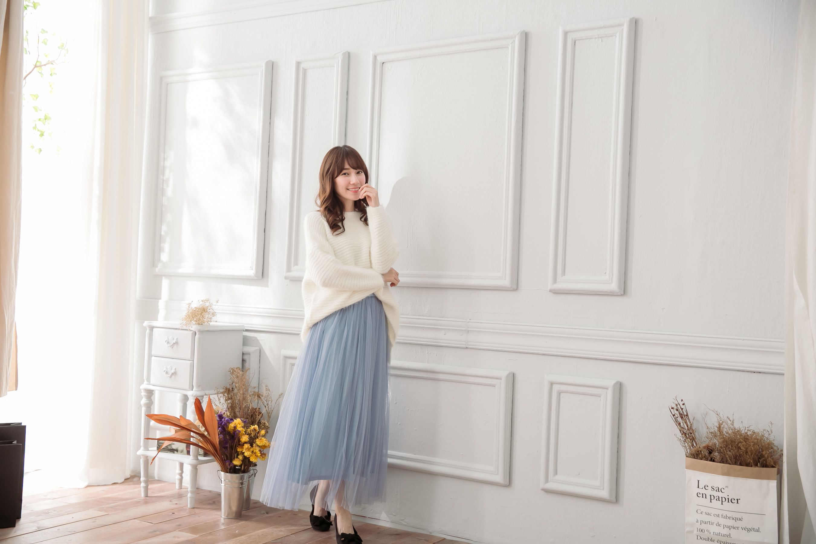 Peachy - 獨家訂製綿柔優雅綁帶百褶紗裙-綁帶百褶版-仙杜瑞拉藍 (F)