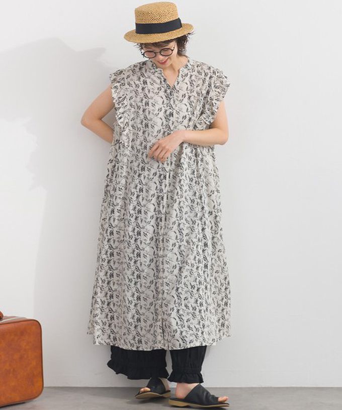 日本 Lupilien - 嫘縈混紡開襟柔軟荷葉短袖洋裝-海軍藍