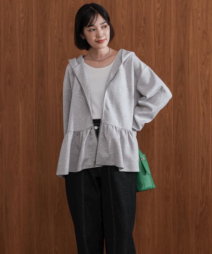 日本 Bab - 可愛荷葉下擺連帽運動風外套-淺灰