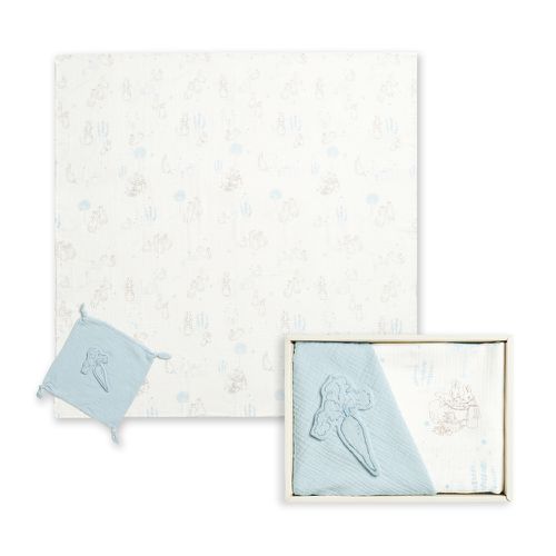 比得兔天絲泡泡紗包巾安撫禮盒 120x120cm 2色選擇(包巾+安撫巾 寶寶新生兒禮 彌月禮 嬰兒禮盒)-水綠色
