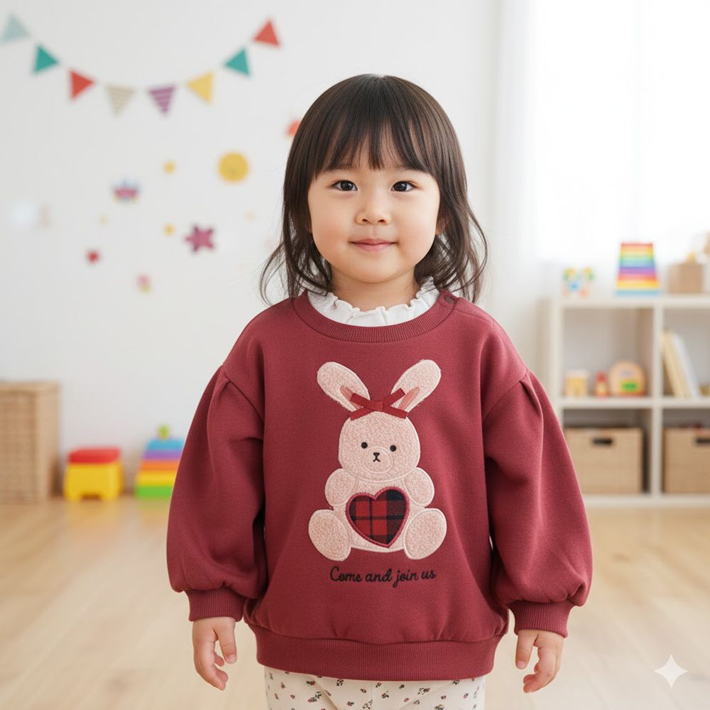 長袖休閒上衣-胸前圖案-紅色