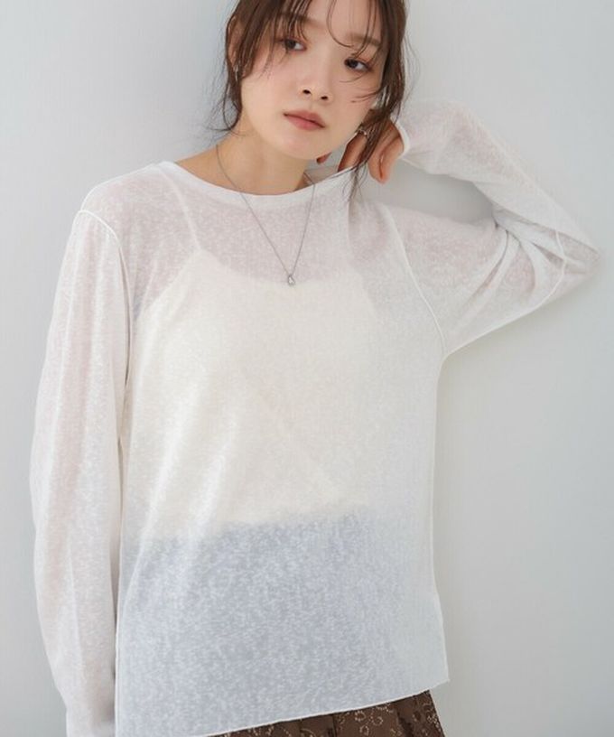 日本 Bab - 率性混色感微透膚長袖上衣-灰